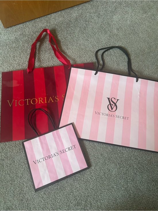 Victoria's Secret Handbags - Victoria's Secret Pink, Light Pink & Red Striped Paper Bag Set